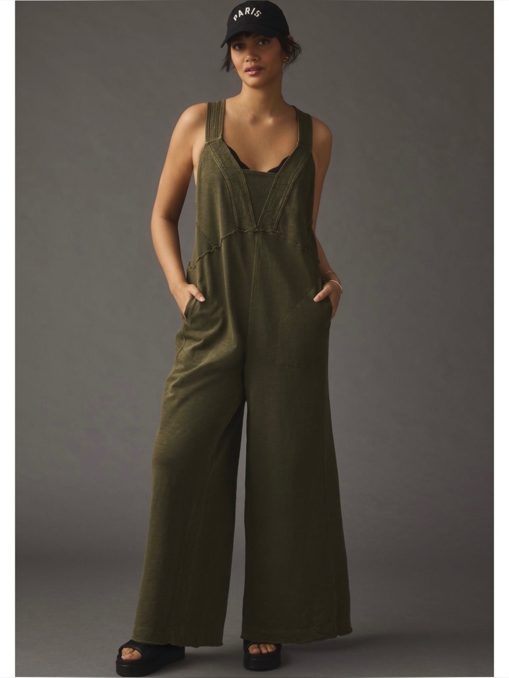 DAILY PRACTICE | Anthropologie Palmra Wide Leg Jumpsuit in Olive Drab, Small